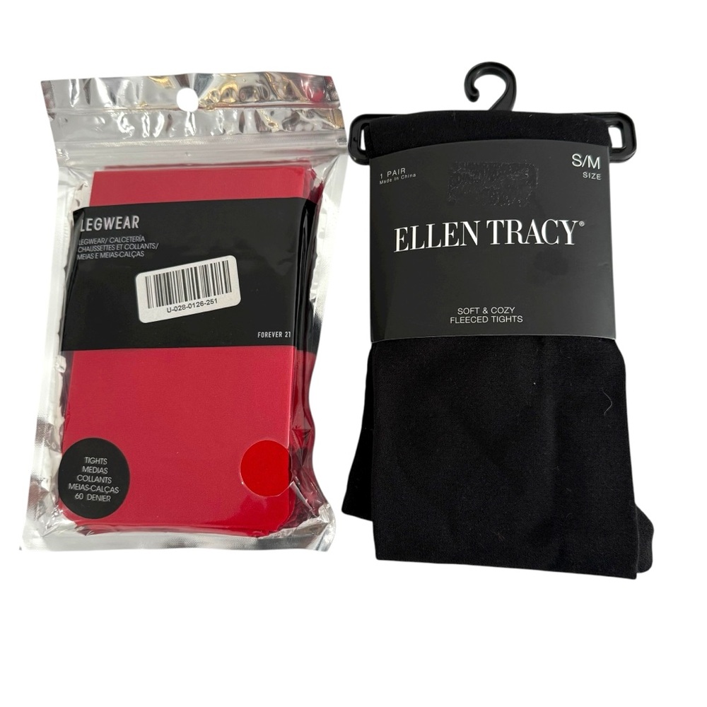 NWT 2 Pairs Tights Small Medium Ellen Tracy Black Fleece Lined Forever 21 Red